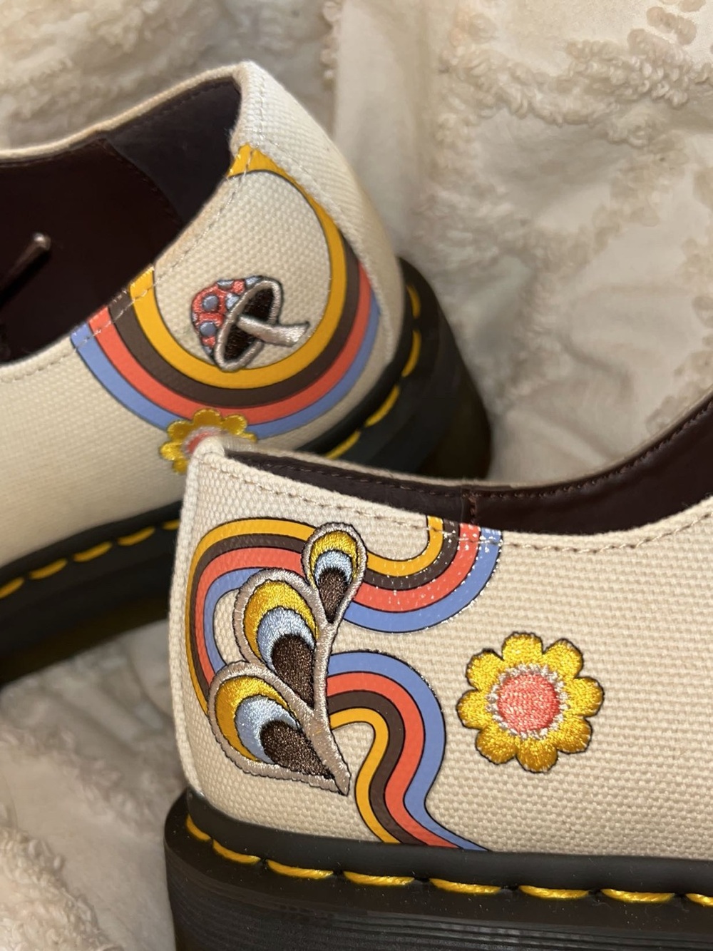 Dr. Martens Vegan Retro Canvas Platform Shoes in White with Floral Accent - Picture 4 of 4